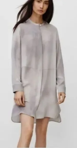 Aritzia Wilfred Gray Beige Silk Bossut Long Sleeve Button Down Mini Dress thumbnail 1