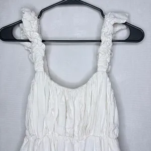 Abercrombie & Fitch White Smocked Ruffle Strap Linen Blend Mini Dress thumbnail 6