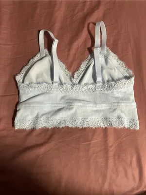 aerie Light Blue Lace-Trim Ribbed Bralette Size XL thumbnail 2