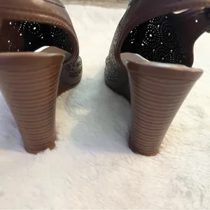 Jasmin Brown Faux Leather Cut Out Ankle Strap Wedges Size 6 thumbnail 11