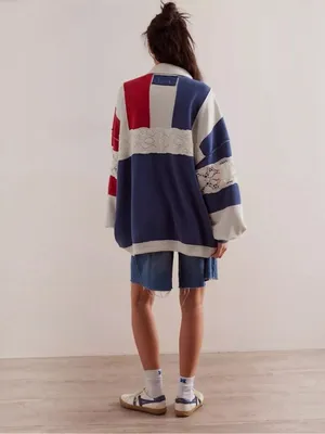🆕 Free People X We The Free | American Dream Polo Pullover | Sz: L thumbnail 2