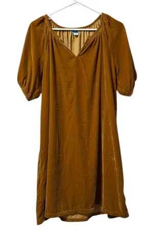 Old Navy Brown Gold‎ Velvet Shift Dress Short Puff Sleeve Knee Length Size XS thumbnail 1