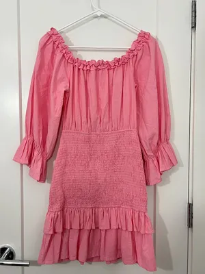 Petal & Pup Size Medium Pink Smocked Off-Shoulder Ruffle Mini Dress thumbnail 3
