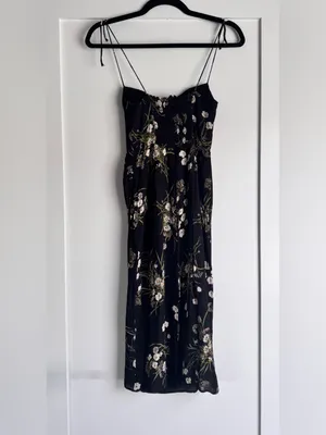 Reformation Kourtney Veuve Floral Midi Dress Black Petite 4P Tie Strap Slit thumbnail 6