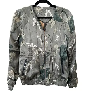 RITUALS Floral Satin‎ Bomber Jacket Medium Green thumbnail 1