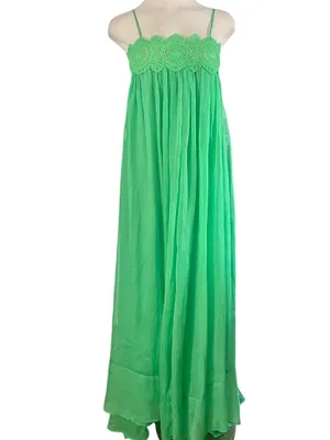 Lulus semi-sheer chiffon maxi dress delicate lace trim green Size Small NWOT thumbnail 2