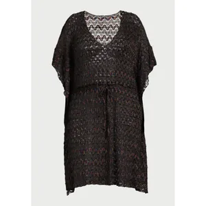 Time and Tru Womens Coverup Black Size XL Crochet Kaftan Short Sleeve V-Neck thumbnail 6
