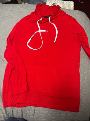 Women's Red Crewneck Hooded Pullover Size M thumbnail 1