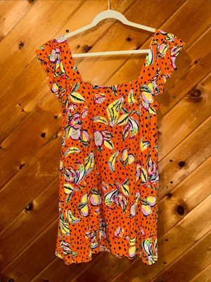 Anthropologie Kourt Aria linen blend tropical fruit babydoll mini dress thumbnail 6