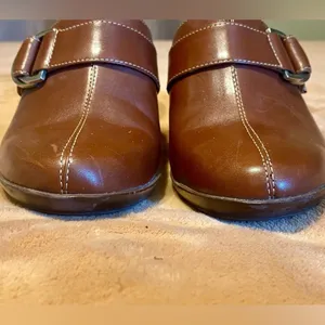 Anne Klein iflex Santo Medium Brown Leather Slip On Mules Heel thumbnail 4