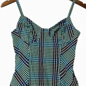 Urban Outfitters Gingham Spaghetti Strap Mini Dress Green Blue Size Small thumbnail 5