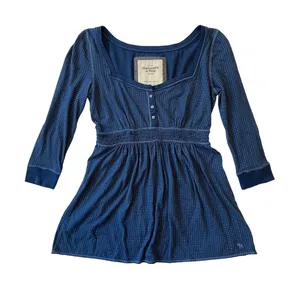 Abercrombie & Fitch Y2K Babydoll Top Henley 3/4 Sleeve Navy Size Large Vintage thumbnail 1