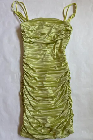 Lucy in the Sky Mini Dress Green Ruched Bodycon thumbnail 1