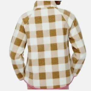 J.Crew Tan & White Check Plaid Fleece Zip Up Jacket Size M thumbnail 13