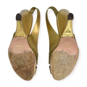 PRADA | US 8.5 / IT 38.5 | Metallic Gold Leather Peep-Toe Slingback Pumps thumbnail 10