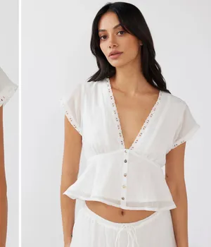 Selfie Leslie Azura Scalloped White Lace Trim Peplum Top thumbnail 4