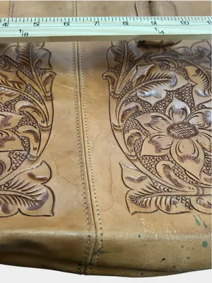 Vintage Mexican Hand Tooled Leather Tote Floral Carved Western Boho Shoulder Bag thumbnail 10