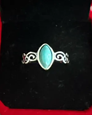 Women’s Stainless Steel Silver Aztec Faux Turquoise Embellished Ring Size 7 thumbnail 1