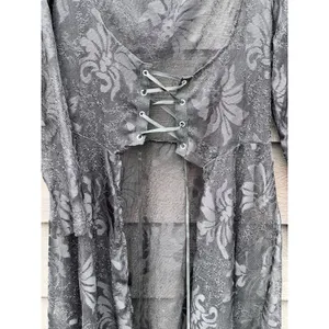 Whimsigoth Witchy Goth Hooded Sheer Lace Maxi Duster Cardigan Black Victorian M thumbnail 15