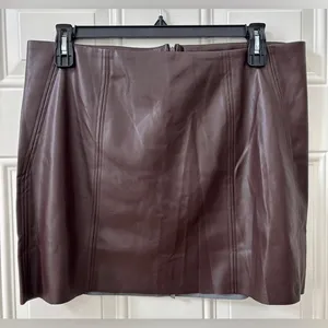NWT Vero Moda Women's XL Faux-Leather High-Rise Mini Skirt Coffee Bean Brown thumbnail 1