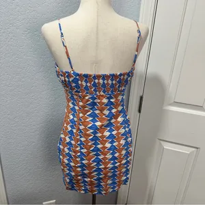 Anthropologie Maeve Ophelia Linen Mini Dress Resort Vacation Geo Print 6 thumbnail 5
