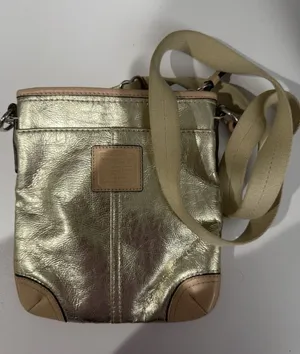 Y2K COACH‎ Silver Swingpack crossbody bag purse 50168 Tan leather trim EUC I thumbnail 1