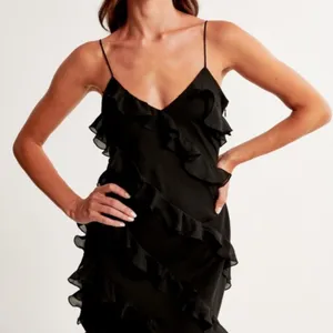 Abercrombie & Fitch Black Ruffle Asymmetrical Handkerchief Hem Midi Dress‎ Large thumbnail 4