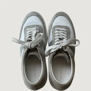 Stuart Weitzman Goldie Leather Suede Platform Sneakers White Grey Silver 7B thumbnail 6