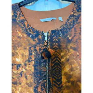 Soft Surroundings Rust Batik Midi Dress 3/4 Sleeve Tassel Zip Venetian boho Sz 4 thumbnail 7