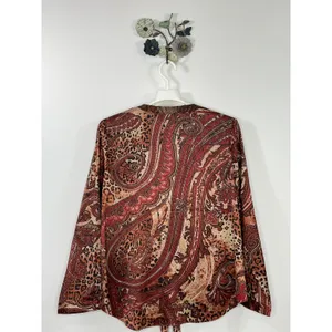 CHICOS Paisley Satin Sequin Neck Blouse Size 2 US 12 Tie Hem Blouse Top Dressy thumbnail 7