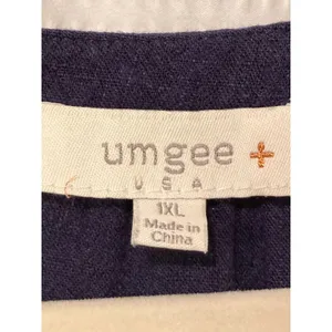 Umgee+ Plus Linen Cotton Blend Crochet Sleeve Navy Blue Tunic Top Size 1XL EUC thumbnail 2