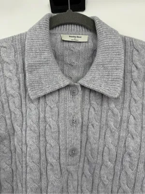 Aritzia Sunday Best Rosebud Polo Sweater S Gray Wool Cable Knit Cropped thumbnail 4