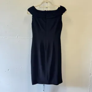 Y2K Adrianna Papell Black Rosette Ruched Off Shoulder Cocktail Sheath Dress Sz 4 thumbnail 3