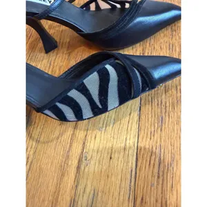 Caverley Shoes Womens Size 6 Black Zebra Slingback Strappy Pointed Toe Heels thumbnail 4