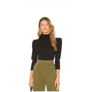 Free People Lala Top in Black Size Small Ribbed Puff Sleeve Cropped Minimalist thumbnail 3