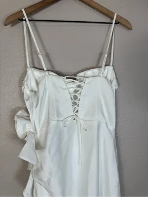 Club L London On The List White Asymmetrical Corset Midi Dress Floral Drape $145 thumbnail 12