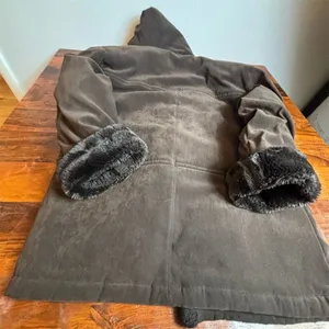 Vintage Talbots‎ Women's Brown Hooded Faux Fur Lined Faux Suede Jacket M thumbnail 8