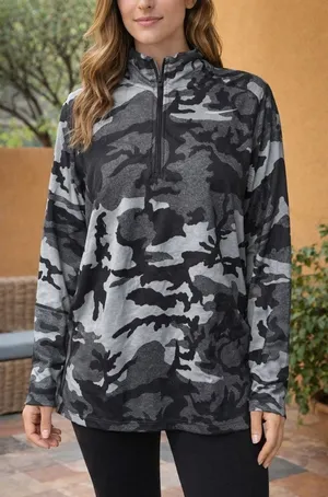 Nike Dri Fit Black and Gray Camo Women's Top thumbnail 1
