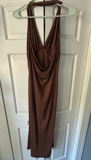 Satin Brown Maxi Dress Size L thumbnail 2
