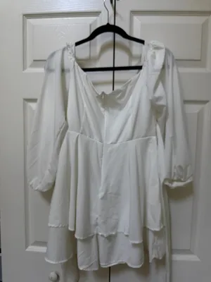 White Puff Sleeve Cutout Tie-Back Ruffle Mini Dress Small thumbnail 2