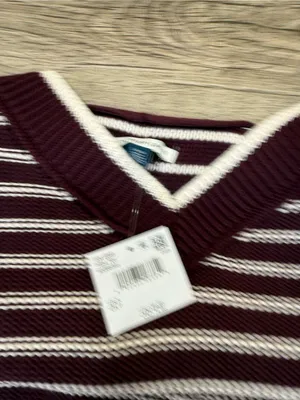 NEW‎ American Eagle Burgundy Striped Chunky Oversized V Neck Swester Sz small thumbnail 4