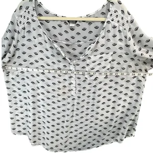 Torrid Ivy Eye Blouse Womens 3X White Black Chiffon Roll Tab Sleeve Mystical Top thumbnail 6