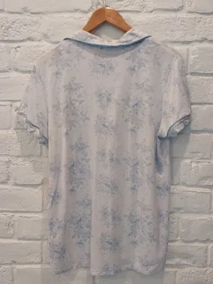 SHABBY CHIC Pajama Set Women Medium 6 Blue Floral Soft 2 PC Stretch Short Sleeve thumbnail 3