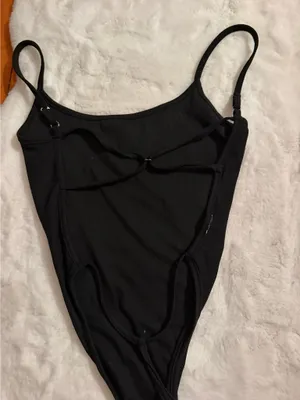 Black Open Back Bodysuit Shein thumbnail 4