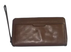 Solid Brown Genuine Leather Wallet Wristlet Classic Neutral EUC thumbnail 1