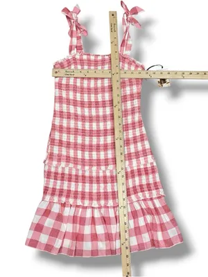 Sincerely Jules Gingham‎ Check Smocked Ruffle Mini Dress Red White Medium Preppy thumbnail 11