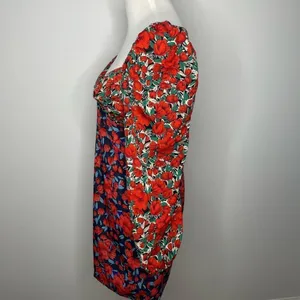 Nasty Gal- Red, Green, Black Steal the Show Floral Mini Dress thumbnail 4