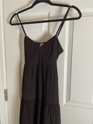 Zara Black Textured Tiered Maxi Dress Size xSmall Cutout Back New thumbnail 3