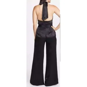 USA Made MISA Black‎ Satin Special Occasion Backless Jumpsuit Wide Leg Sandra thumbnail 5