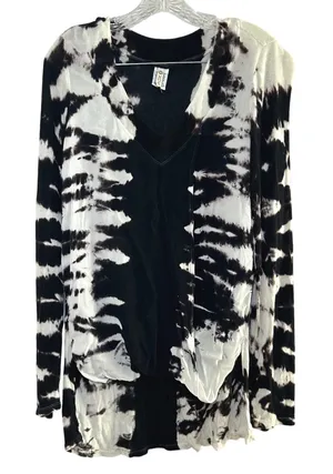XCVI Womens Tie Dye Long Sleeve V Neck Top Black White women's medium lagenlook thumbnail 1